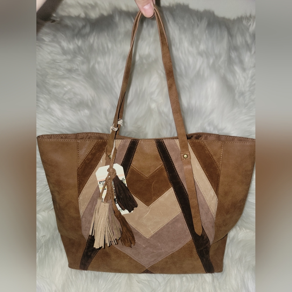 T-Shirt & Jeans Brown Patchwork Tote
